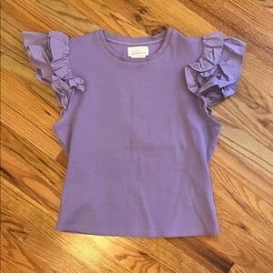 Anthropologie Purple Ruffle Sleeve Top